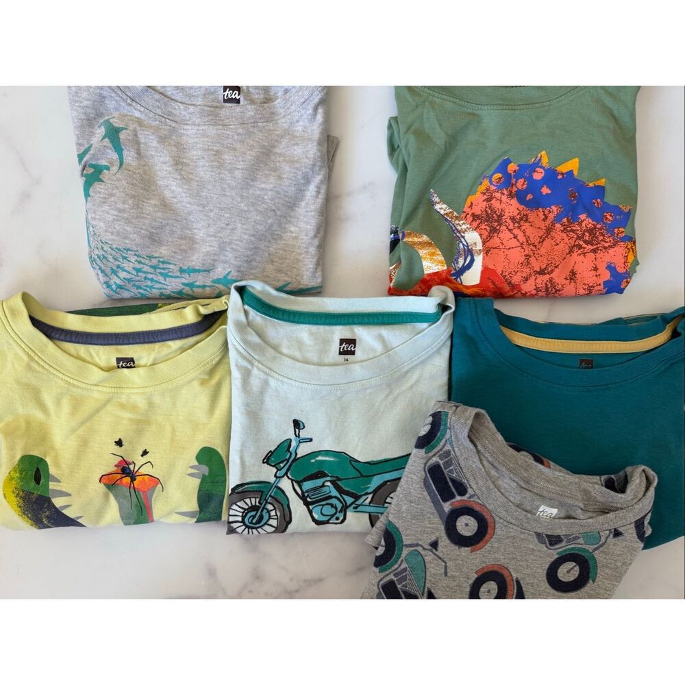 Tea boys 10 -14 cotton tee bundle Amazon jungle animal shark triceratops dinosau